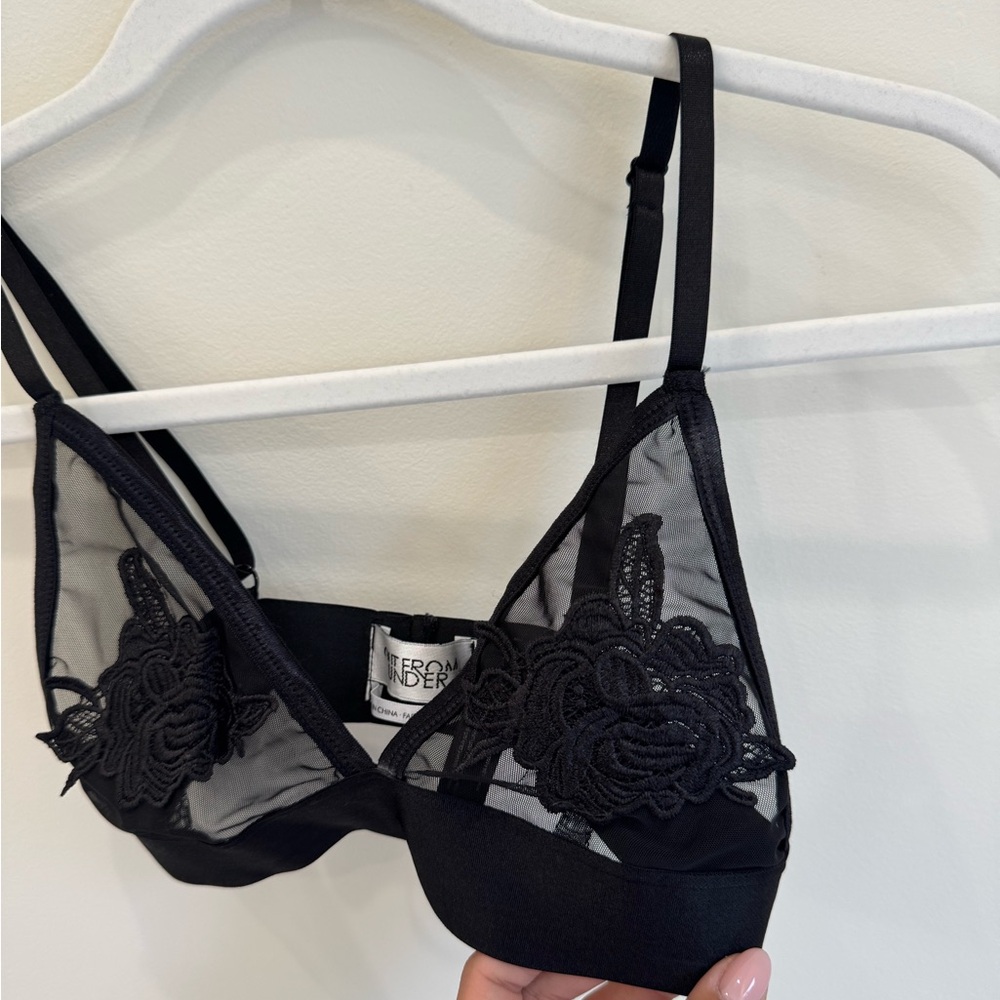 Out From Under Black Mesh Floral Bralette - Sheer Embroidered Lingerie- Small - Picture 2 of 4